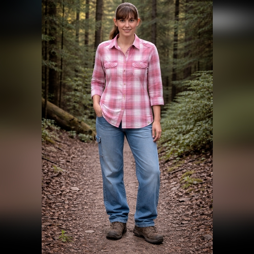 Carhartt Pink Plaid 2015 Button-Down Shirt 3/4 Sleeve Outdoor Hiking XL